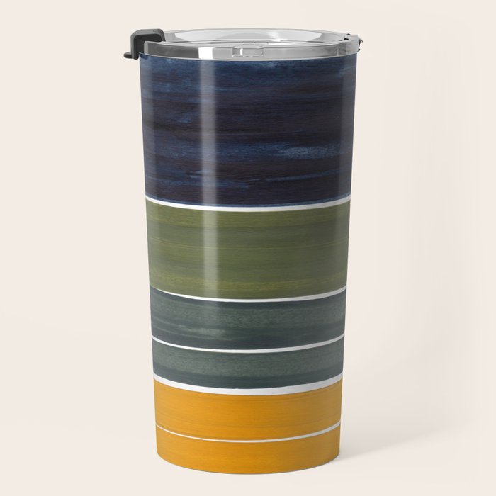 Late November Rothko Inspired Colorful Stripes Navy Blue Olive Green Yellow Travel Mug Gallery Image 3