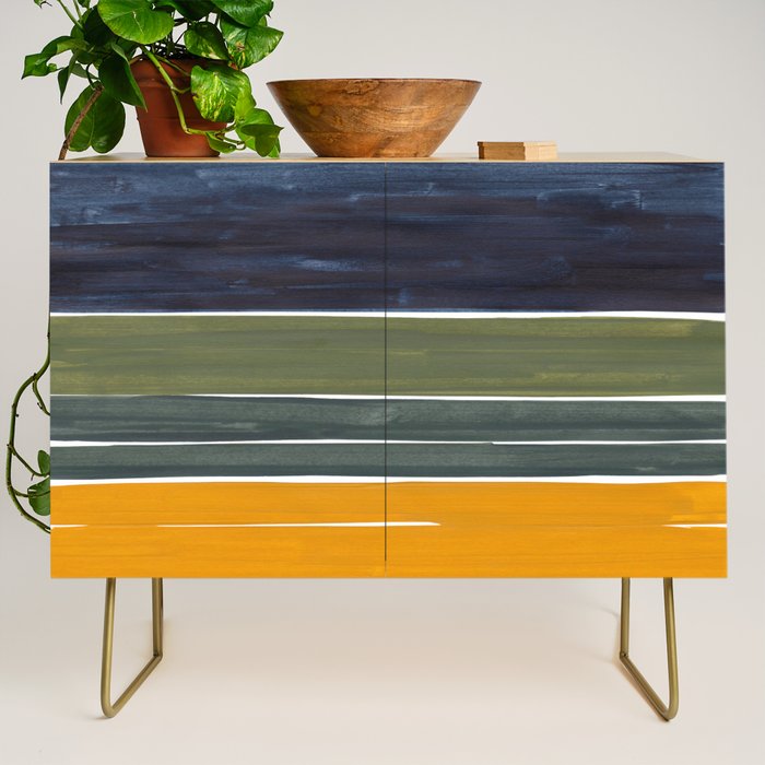 Late November Rothko Inspired Colorful Stripes Navy Blue Olive Green Yellow Credenza Gallery Image 1