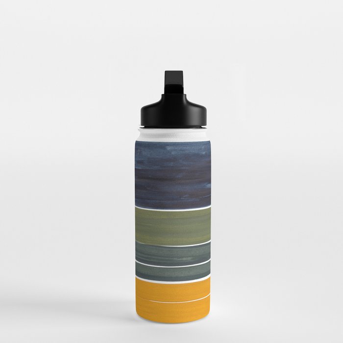Late November Rothko Inspired Colorful Stripes Navy Blue Olive Green Yellow Water Bottle Gallery Image 3