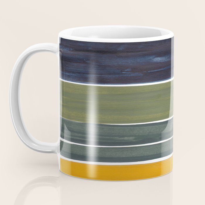 Late November Rothko Inspired Colorful Stripes Navy Blue Olive Green Yellow Coffee Mug Gallery Image 3
