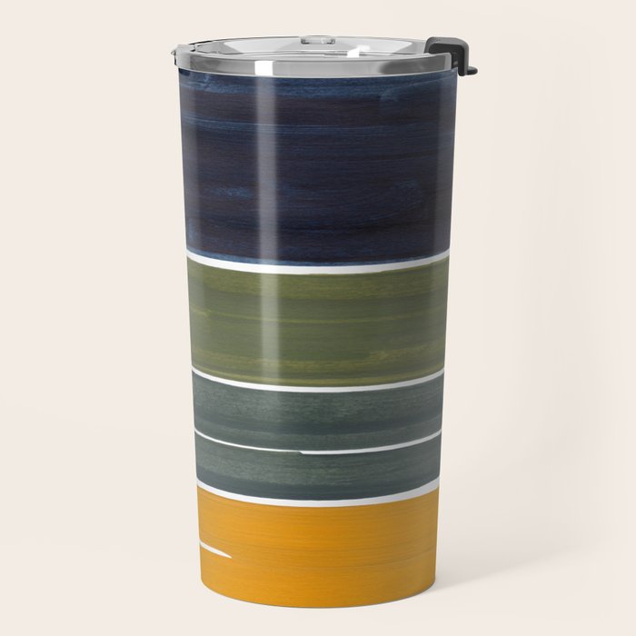 Late November Rothko Inspired Colorful Stripes Navy Blue Olive Green Yellow Travel Mug Gallery Image 2