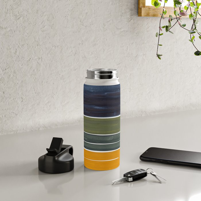 Late November Rothko Inspired Colorful Stripes Navy Blue Olive Green Yellow Water Bottle Gallery Image 4