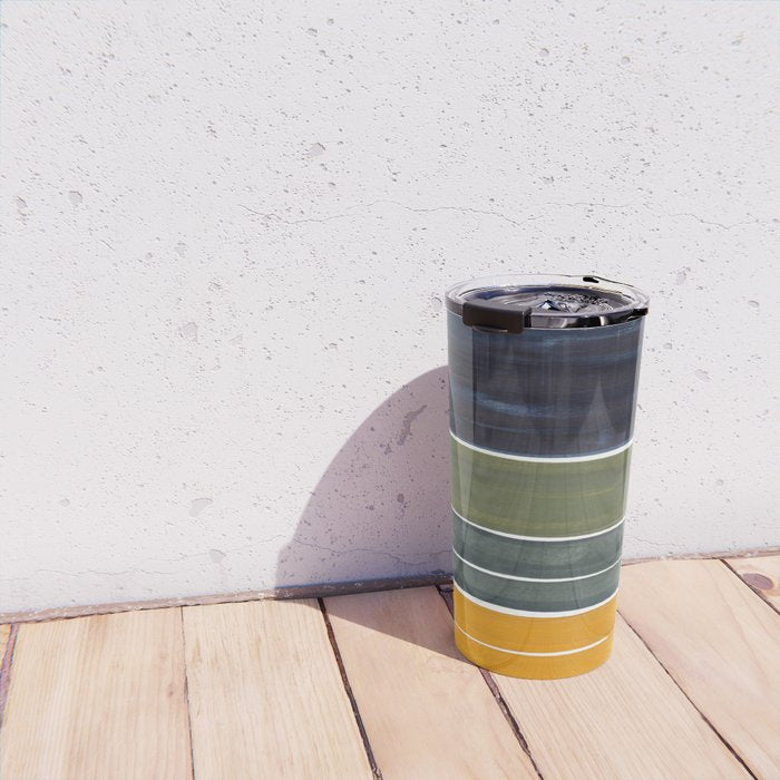 Late November Rothko Inspired Colorful Stripes Navy Blue Olive Green Yellow Travel Mug Gallery Image 4