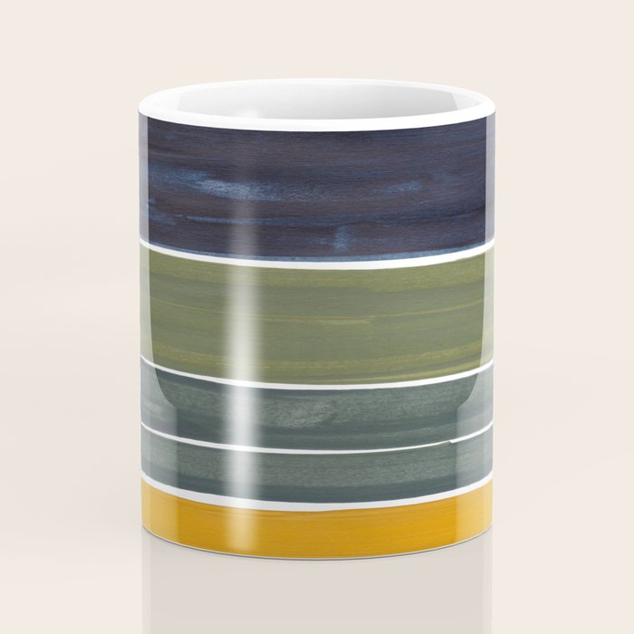 Late November Rothko Inspired Colorful Stripes Navy Blue Olive Green Yellow Coffee Mug Gallery Image 4