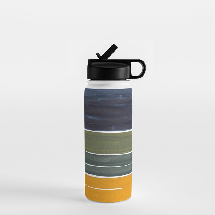 Late November Rothko Inspired Colorful Stripes Navy Blue Olive Green Yellow Water Bottle Gallery Image 1
