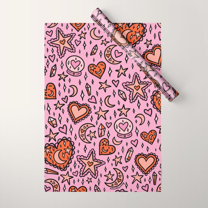 Love Witch Print in Pink Wrapping Paper Gallery Image 1