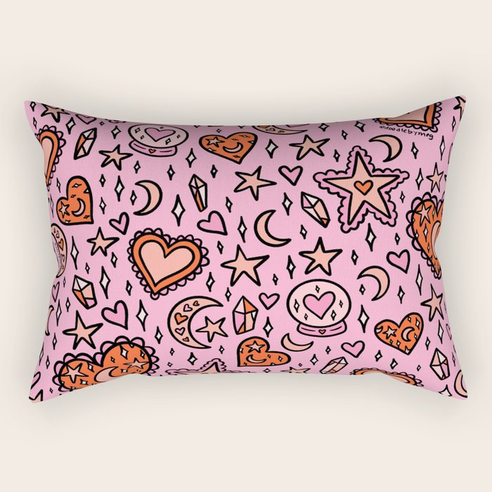 Love Witch Print in Pink Rectangular Pillow Gallery Image 1