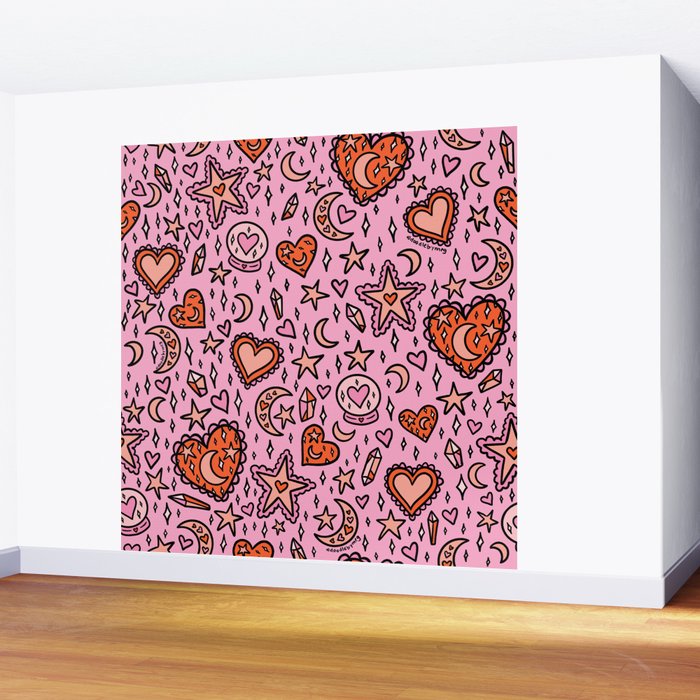 Love Witch Print in Pink Wall Mural Gallery Image 2