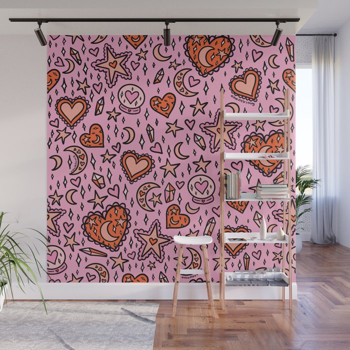 Love Witch Print in Pink Wall Mural Gallery Image 1