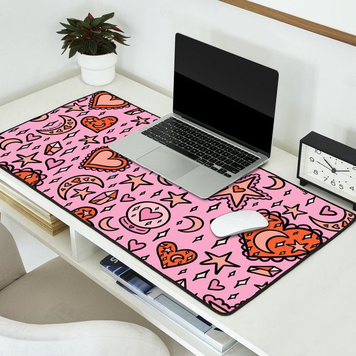 Love Witch Print in Pink Desk Mat Gallery Image 2