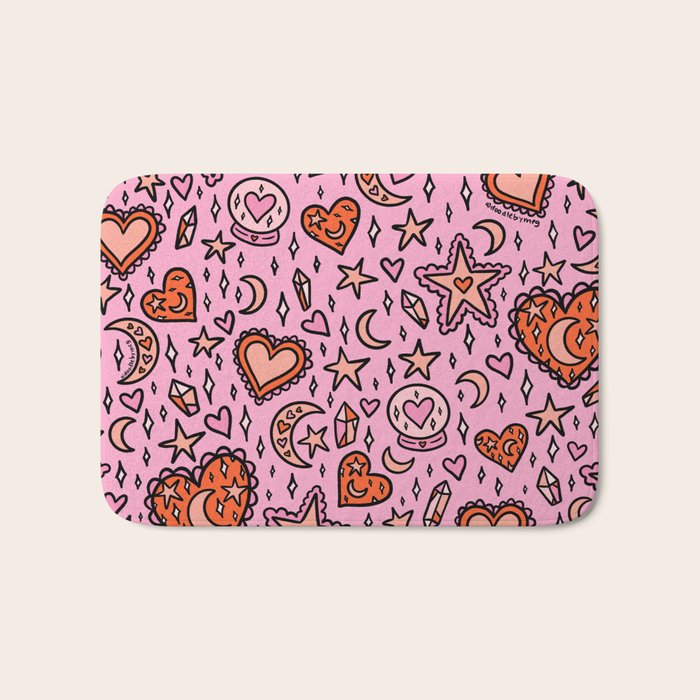 Love Witch Print in Pink Bath Mat Gallery Image 1