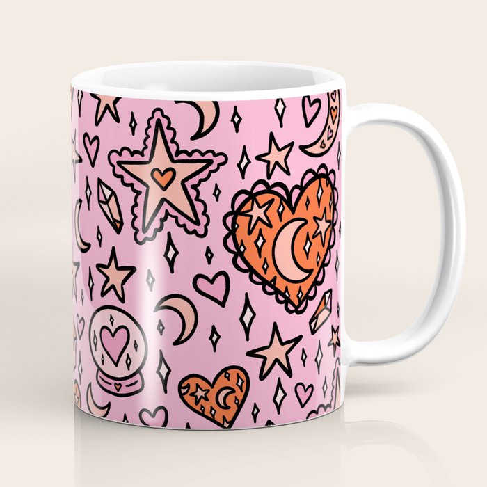 Love Witch Print in Pink Coffee Mug Gallery Image 1