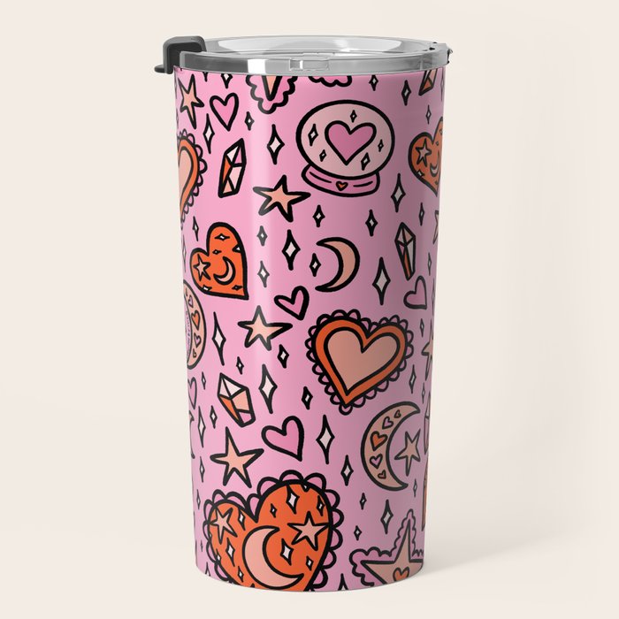 Love Witch Print in Pink Travel Mug Gallery Image 3