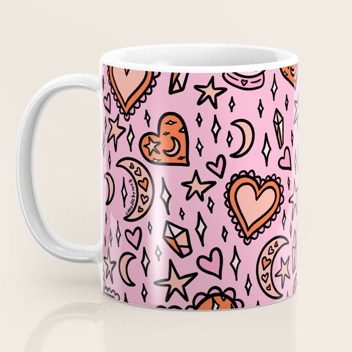Love Witch Print in Pink Coffee Mug Gallery Image 3
