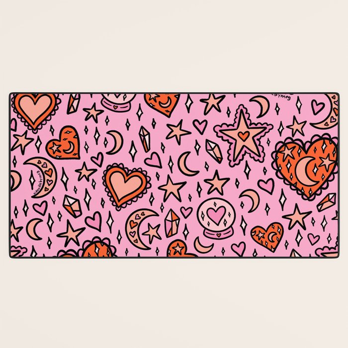 Love Witch Print in Pink Desk Mat Gallery Image 3