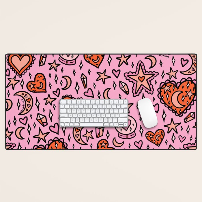 Love Witch Print in Pink Desk Mat Gallery Image 1