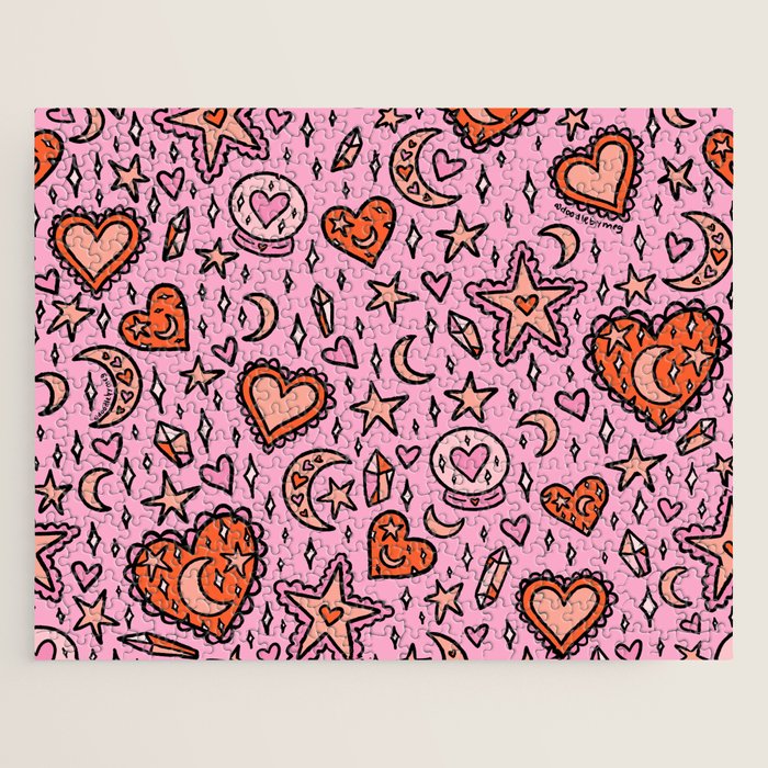 Love Witch Print in Pink Jigsaw Puzzle Gallery Image 1