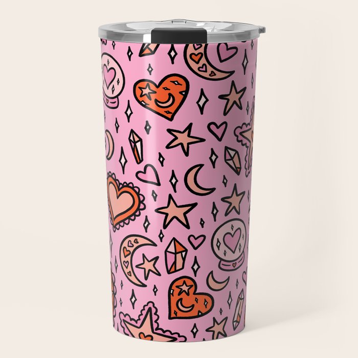 Love Witch Print in Pink Travel Mug Gallery Image 1