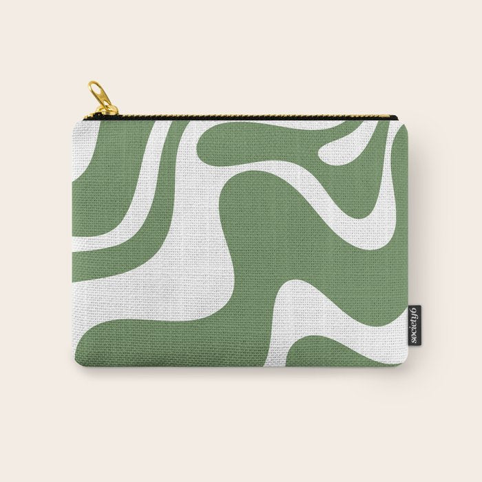 Retro Liquid Swirl Contemporary Abstract Pattern 2 in Fern Green and White Carry All Pouch Gallery Image 1