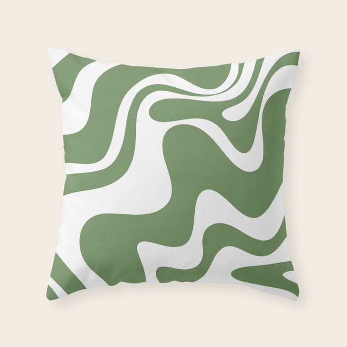 Retro Liquid Swirl Contemporary Abstract Pattern 2 in Fern Green and White Throw Pillow Gallery Image 1