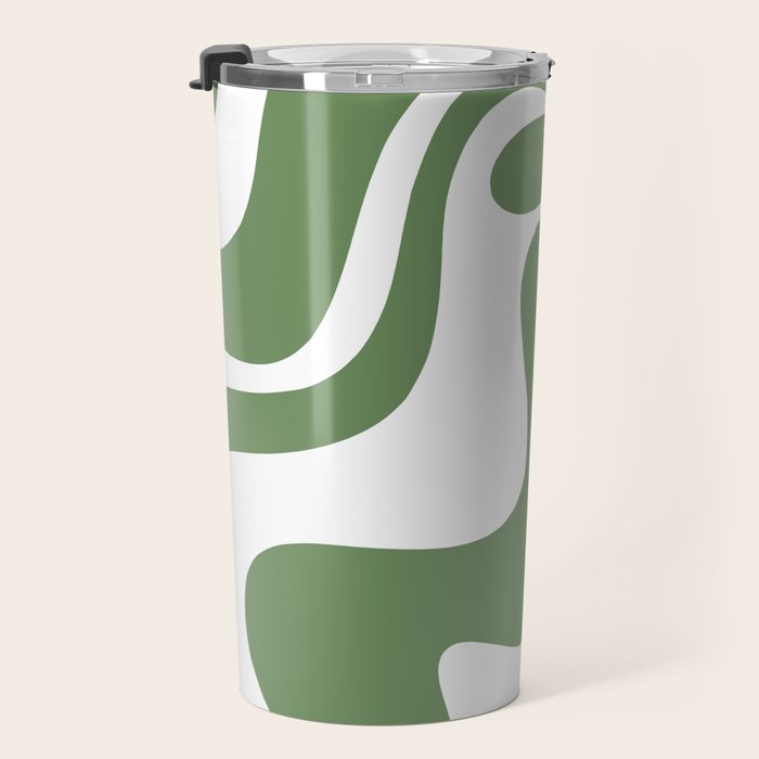 Retro Liquid Swirl Contemporary Abstract Pattern 2 in Fern Green and White Travel Mug Gallery Image 3