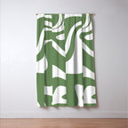 Retro Liquid Swirl Contemporary Abstract Pattern 2 in Fern Green and White Window Curtain Gallery Image 3