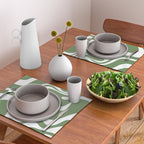 Retro Liquid Swirl Contemporary Abstract Pattern 2 in Fern Green and White Placemat Gallery Image 2