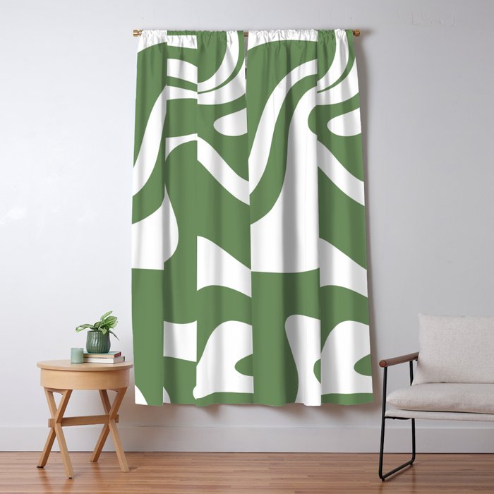 Retro Liquid Swirl Contemporary Abstract Pattern 2 in Fern Green and White Window Curtain Gallery Image 5