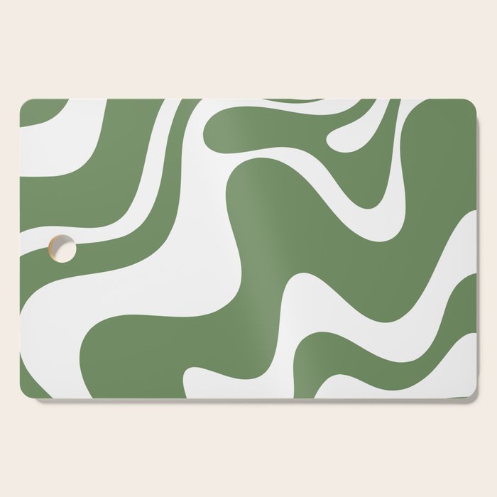 Retro Liquid Swirl Contemporary Abstract Pattern 2 in Fern Green and White Cutting Board Gallery Image 1