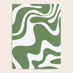 Retro Liquid Swirl Contemporary Abstract Pattern 2 in Fern Green and White Poster Gallery Image 4