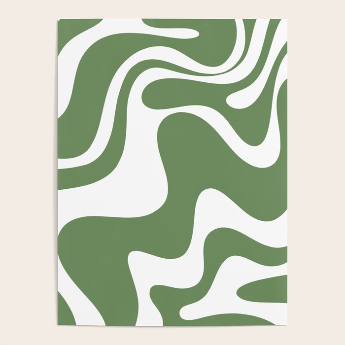 Retro Liquid Swirl Contemporary Abstract Pattern 2 in Fern Green and White Poster Gallery Image 4