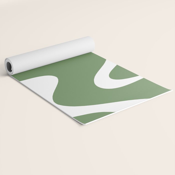 Retro Liquid Swirl Contemporary Abstract Pattern 2 in Fern Green and White Yoga Mat Gallery Image 2