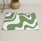 Retro Liquid Swirl Contemporary Abstract Pattern 2 in Fern Green and White Rug Gallery Image 1