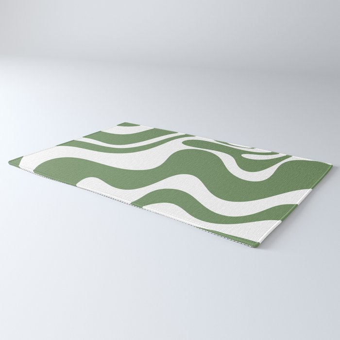 Retro Liquid Swirl Contemporary Abstract Pattern 2 in Fern Green and White Rug Gallery Image 3