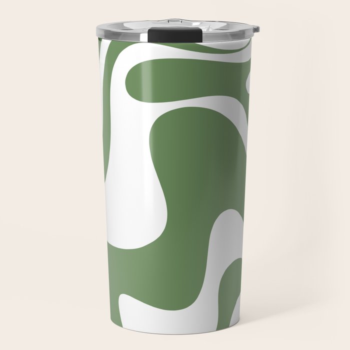 Retro Liquid Swirl Contemporary Abstract Pattern 2 in Fern Green and White Travel Mug Gallery Image 1
