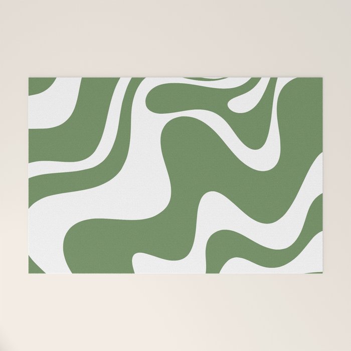 Retro Liquid Swirl Contemporary Abstract Pattern 2 in Fern Green and White Welcome Mat Gallery Image 1