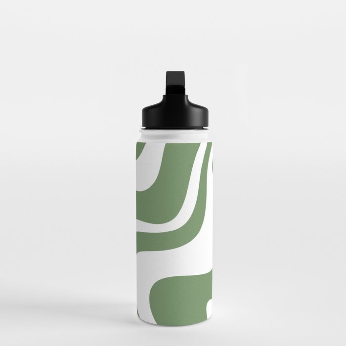 Retro Liquid Swirl Contemporary Abstract Pattern 2 in Fern Green and White Water Bottle Gallery Image 3