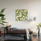 Retro Liquid Swirl Contemporary Abstract Pattern 2 in Fern Green and White Wood Wall Art Gallery Image 2