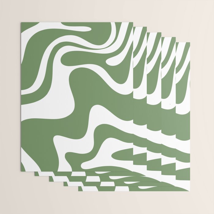 Retro Liquid Swirl Contemporary Abstract Pattern 2 in Fern Green and White Wrapping Paper Gallery Image 3