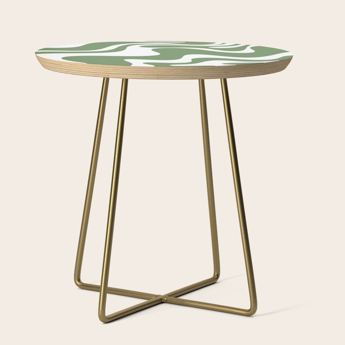 Retro Liquid Swirl Contemporary Abstract Pattern 2 in Fern Green and White Side Table Gallery Image 1