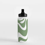 Retro Liquid Swirl Contemporary Abstract Pattern 2 in Fern Green and White Water Bottle Gallery Image 2
