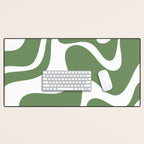 Retro Liquid Swirl Contemporary Abstract Pattern 2 in Fern Green and White Desk Mat Gallery Image 1