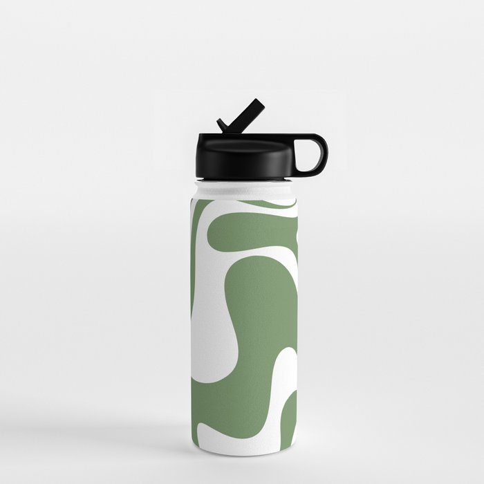 Retro Liquid Swirl Contemporary Abstract Pattern 2 in Fern Green and White Water Bottle Gallery Image 1