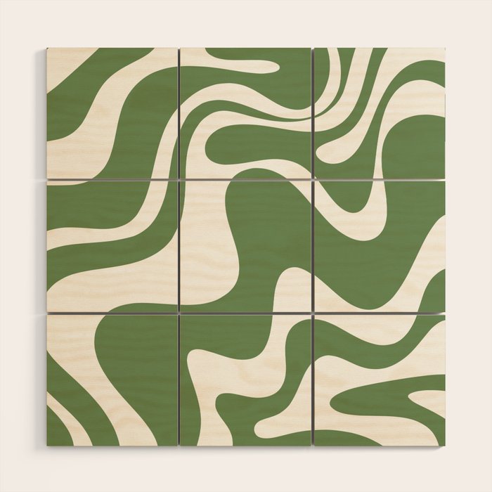 Retro Liquid Swirl Contemporary Abstract Pattern 2 in Fern Green and White Wood Wall Art Gallery Image 1