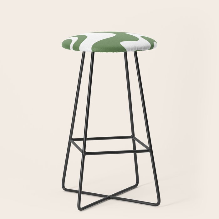 Retro Liquid Swirl Contemporary Abstract Pattern 2 in Fern Green and White Stool Gallery Image 1