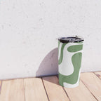 Retro Liquid Swirl Contemporary Abstract Pattern 2 in Fern Green and White Travel Mug Gallery Image 4
