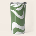 Retro Liquid Swirl Contemporary Abstract Pattern 2 in Fern Green and White Travel Mug Gallery Image 2