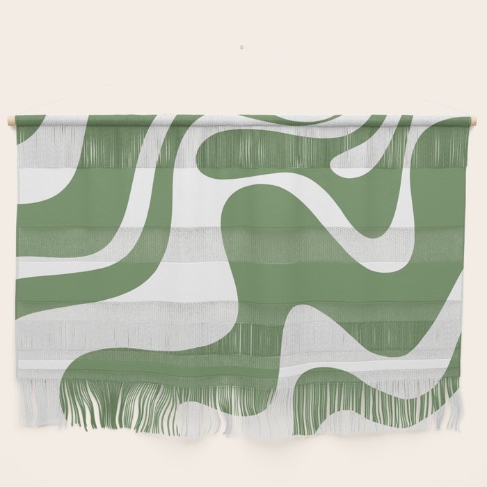 Retro Liquid Swirl Contemporary Abstract Pattern 2 in Fern Green and White Wall Hanging Gallery Image 1