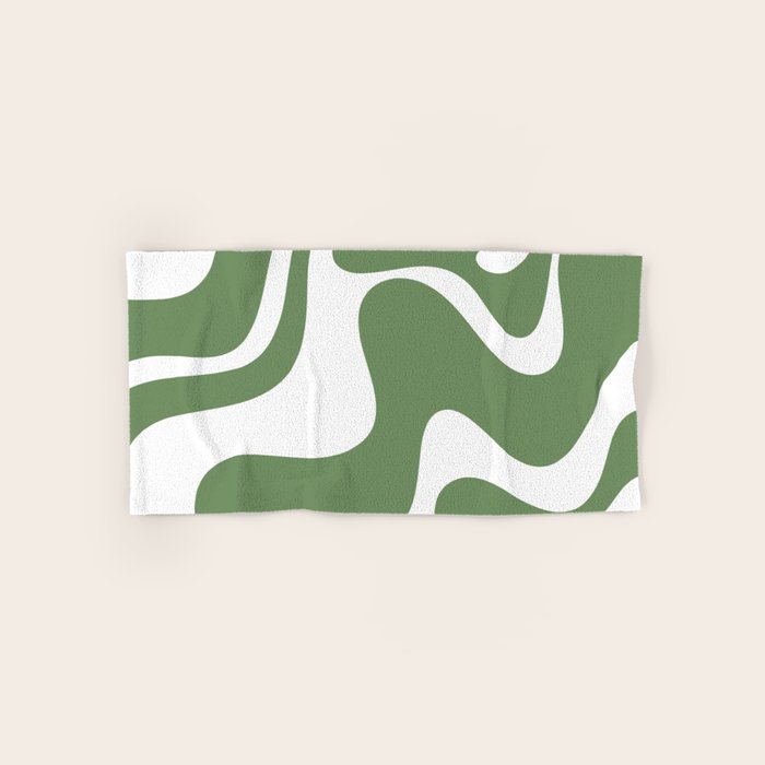 Retro Liquid Swirl Contemporary Abstract Pattern 2 in Fern Green and White Bath Towel Gallery Image 1