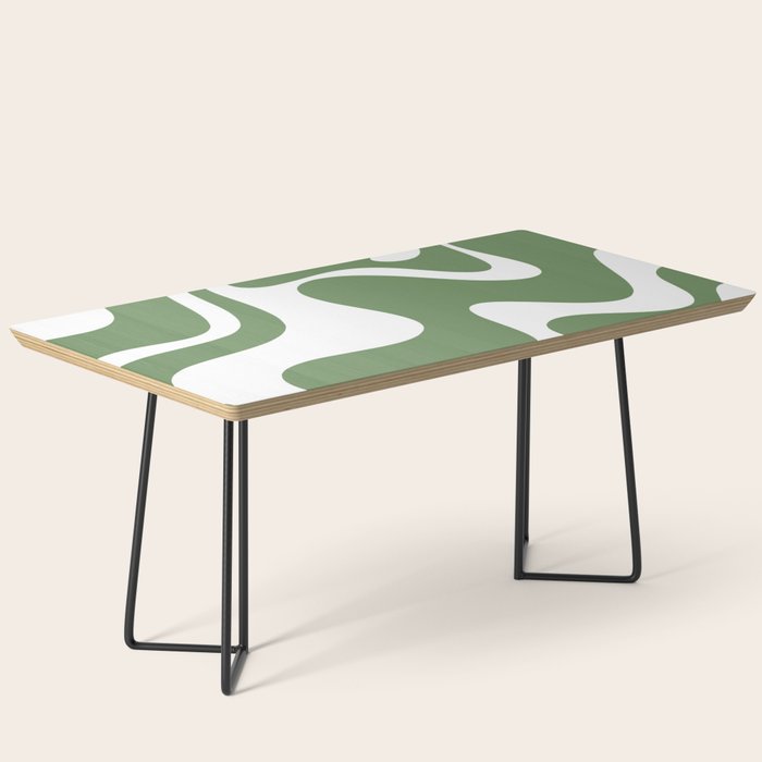 Retro Liquid Swirl Contemporary Abstract Pattern 2 in Fern Green and White Coffee Table Gallery Image 1